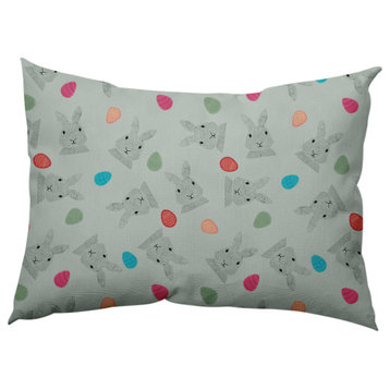 Bunnies and Eggs Easter Decorative Lumbar Pillow, Breezeway Green, 14x20"