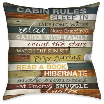 Cabin Rules Decorative Pillow, 18"x18"