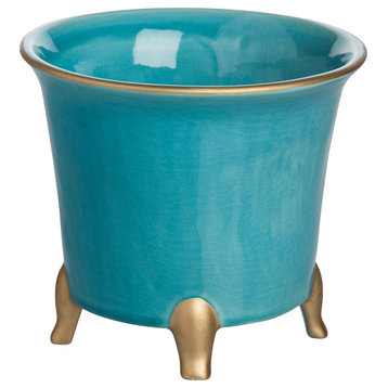 Jaipur Cachepot, Turquoise With Gold, Small