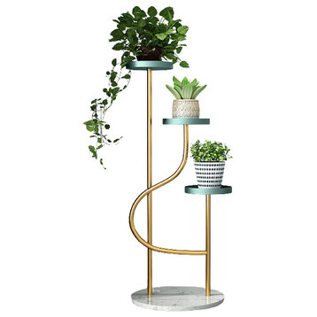 Golden Multi-Layer Flower Stand for Indoor Porch, Balcony, Blue Shelves