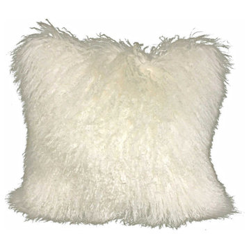 24" Creamy Genuine Tibetan Lamb Fur Pillow With Microsuede Backing