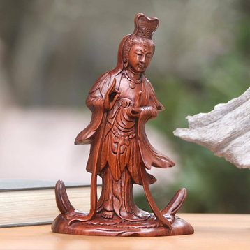 NOVICA Goddess Kwan Im And Wood Sculpture
