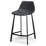 Gingko - Pablo Counter Stool, Set of 2, Dark Gray - Pablo's modern sleek design are warmed by the rich tones of its chestnut brown, teal blue or dark Gray faux leather upholstery. Don't be fooled by Pablo's slim lines--this counter sool is well padded, has back support and is extremely comfortable! Decorative stitching and black steel base complete the look. Pablo pairs well with a wide range of counter tops and easily updates any kitchen design. Quality materials and superior construction makes this Pablo Counter Stool suitable for commercial as well as residential projects.