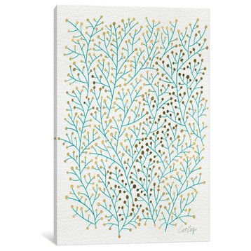 "Berry Branches Gold Turquoise Artprint" by Cat Coquillette, 40x26x1.5