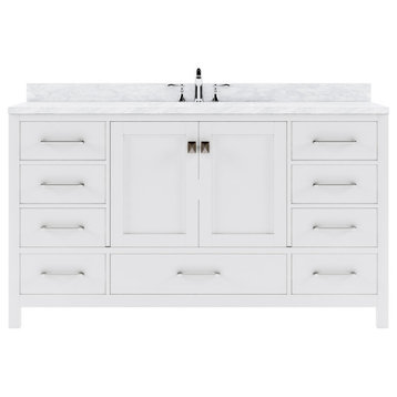 Caroline Avenue 60" Single Bath Vanity, White With White Marble Top and Sink