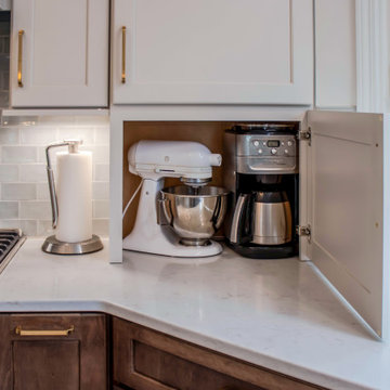 Two Tone Kitchen with Wood & Irish Creme Painted Cabinets w/ Quartz Countertop