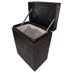 Artifacts Trading Company Rattan Round Waste Basket with Metal Liner - Tudor Black