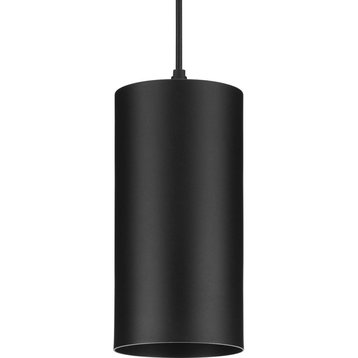Cylinder 6" 1-Light Black LED Modern Outdoor Pendant Hanging Light