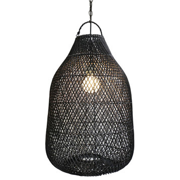 Black Wicker Bottle Lantern Medium