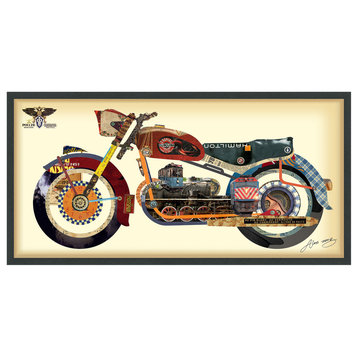 Holy Furious Motorbike Dimensional Collage Black Framed Wall Art Under Glass