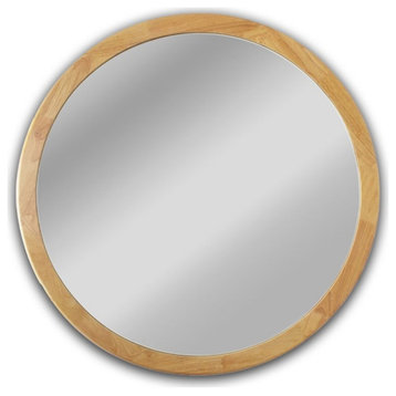 CHLOE'S Reflection Maple Finish Round Framed Wall Mirror 24" Height