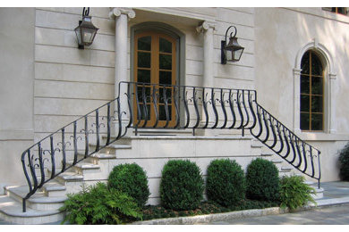 Stucco walls and Limestone Facade with Limestone Steps and Italian wrought iron
