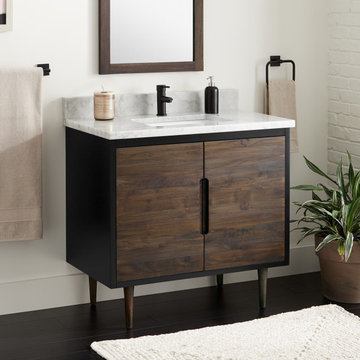 36" Bivins Walnut/black Teak Bathroom Vanity For Rectangular Undermount Sink