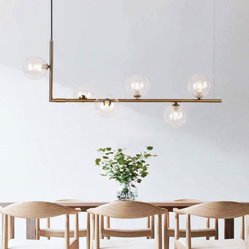 Modern Minimalist Kitchen Island 6-Light Linear Lighting, Brass