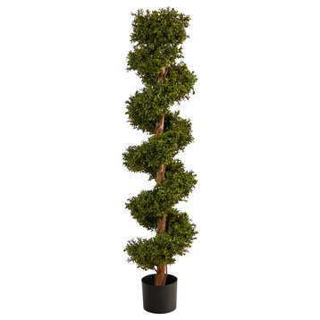5' Boxwood Spiral Topiary Artificial Tree, Indoor/Outdoor