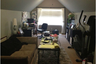 Example of a transitional home office design in Austin