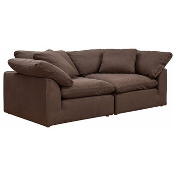 Sunset Trading Puff 2-Piece Fabric Slipcover Sectional Sofa in Brown