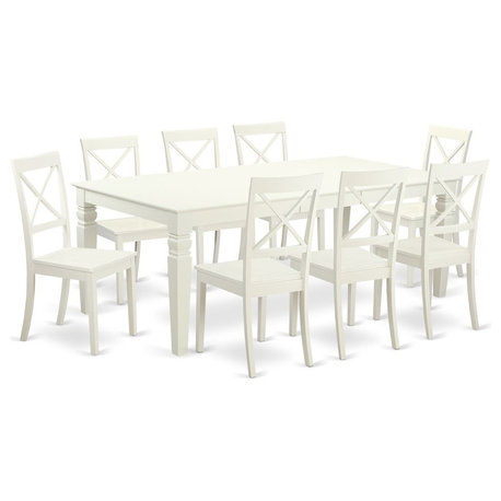 9 Pctable And Chair Set With A Dining Table And 8 Dining Chairs, Linen White