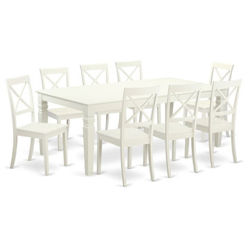 9 Pctable And Chair Set With A Dining Table And 8 Dining Chairs, Linen White