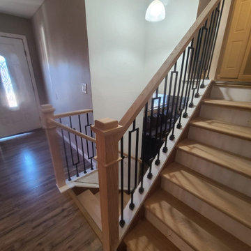 Contemporary Red Oak & Metal Rails