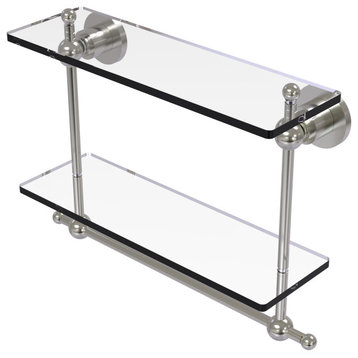 Astor Place 16" Two Tiered Glass Shelf with Towel Bar, Satin Nickel