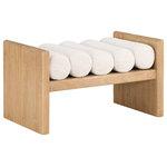 Meridian Furniture - Waverly Boucle Fabric Upholstered Bench, Cream, 32" Wide, Natural Finish - Add originality to your home with this unique bench from Meridian Furniture's Waverly collection. Crafted using solid rubber wood with a natural finish, this bench makes a bold statement in any living space. Its H-shaped design holds five rich cream boucle fabric cushion rolls on top, providing a comfortable place to sit for you or your guests. It's big enough to seat more than one person, providing you with extra seating space, and its contemporary design is perfect for any modern home.