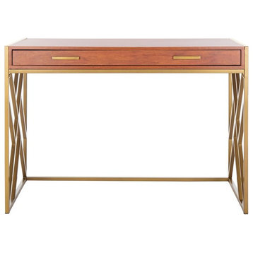 Elaine 1 Drawer Desk Natural/Gold Safavieh