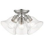 Livex Lighting - Moreland 3 Light Brushed Nickel Large Semi-Flush - Whether it's style or practical lighting, this flush mount is the perfect addition to your bathroom, kitchen, hallway or bedroom. This three-light fixture from the Moreland Collection features clear hand-blown glass shades and is shown in a brushed nickel finish. The clean graceful lines of the canopy complement the shades, creating an understated look that works well in most decors. Classic elegance combines with contemporary appeal to enhance any home in style.