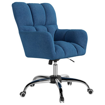 Modern Office Chair Upholstered Cotton&Linen Swivel Task Chair Height Adjustable, Blue