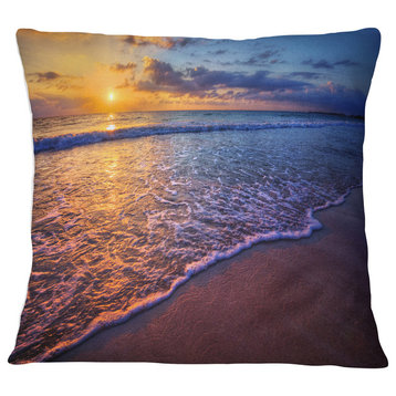 Sunset over Blue Seashore Seashore Photo Throw Pillow, 16"x16"