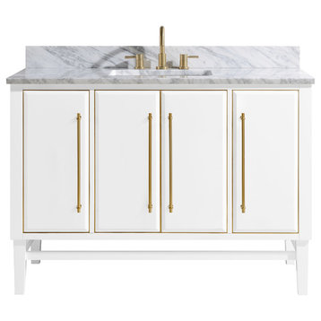 Avanity Mason 49 in. Vanity in White with Gold Trim and Carrara White Marble Top