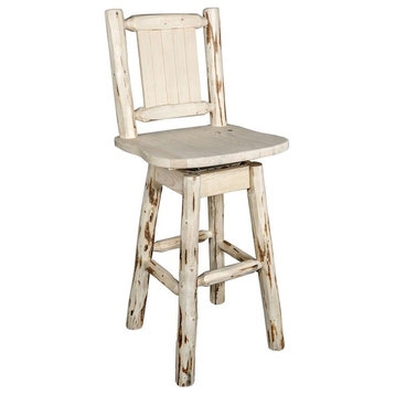 Montana Woodworks 24" Wood Swivel Barstool with Back and Bronc Design in Natural