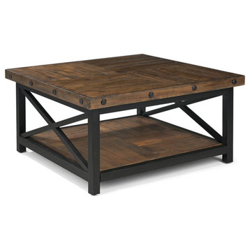 Bowery Hill Square Farmhouse Wood Coffee Table in Rustic Brown
