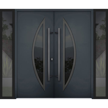 Exterior Prehung Metal Double Doors Deux 6501 BlackTinted Black GlassRight