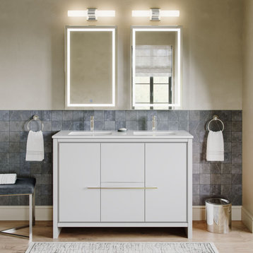 Esconde Bath Vanity, High Gloss White, 48", Double Sink, Freestanding