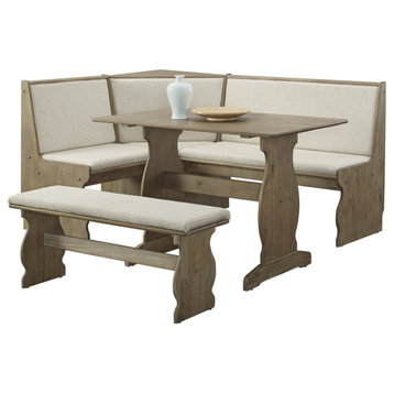 Riverbay Furniture Transitional Wood Corner Nook Dining Set in Brown