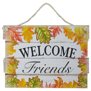 16" Autumn Leaves Welcome Friends Wooden Hanging Wall Sign