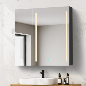 29.5'' H x29.51'' W Black LED Medicine Cabinet Mirror with Anti-fog