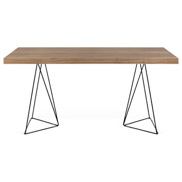Multi 71" Table Top With Trestles, Top: Walnut, Legs: Black Lacquered Steel