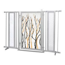 Fusion Gates - Fusion Gate with Willow Branch Design, Satin Nickel, 52"-60" - Dog Gates