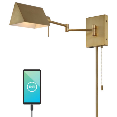22" 1-Light Swing Arm Plug-In or Hardwired Iron LED Sconce With Pull-Chain