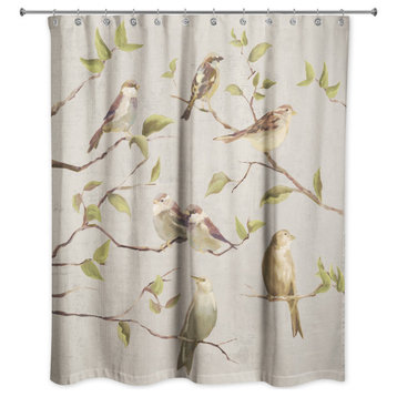 Biege Birds on Branches 71x74 Shower Curtain