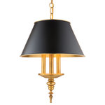 Hudson Valley Lighting - Cheshire, Three Light Pendant, Aged Brass Finish, Black - We suspend the Cheshire collection's Regency design from imperial scepters of solid cast metal. Smooth candlestick colonnades form a classical counterpoint to the fixtures' extravagant details. The dramatic contrast of Cheshire's matte black shades makes a striking design statement. Coordinated shade interiors amplify the hue of our beautiful metal finishes.