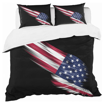 Wing With American Flag Abstract Duvet Cover Set, Twin