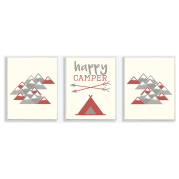 'Happy Camper Mountains and Arrows', 3-Piece Wall Plaque Set, 10"x0.5"x15"