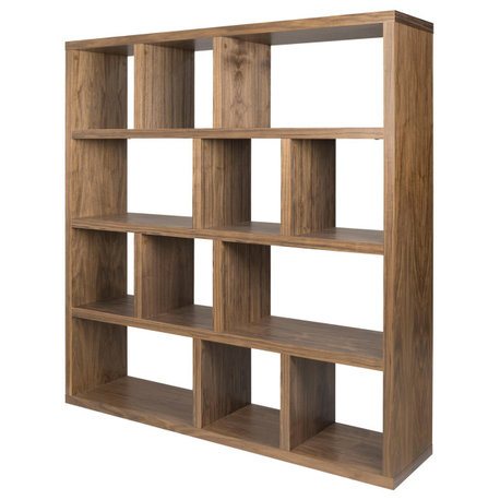 Modern Large Thick Wood Modular Bookcase, Walnut