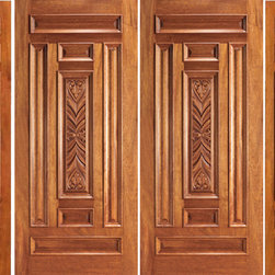 Pre-hung Entry Mahogany Carved 7 Panel Double Door Two Sidelites - Front Doors