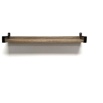 InPlace 24x5x2.75 Driftwood/Metal Real Wood Industrial Iron Bracket Ledge, 24 in