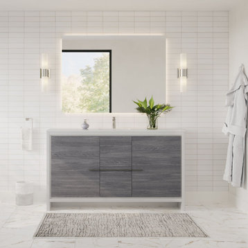 The Esconde Bathroom Vanity, Single Sink, 60" Ash, Freestanding