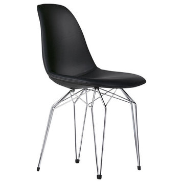 Diamond Pop Chair, Black Leather, Chrome Plated
